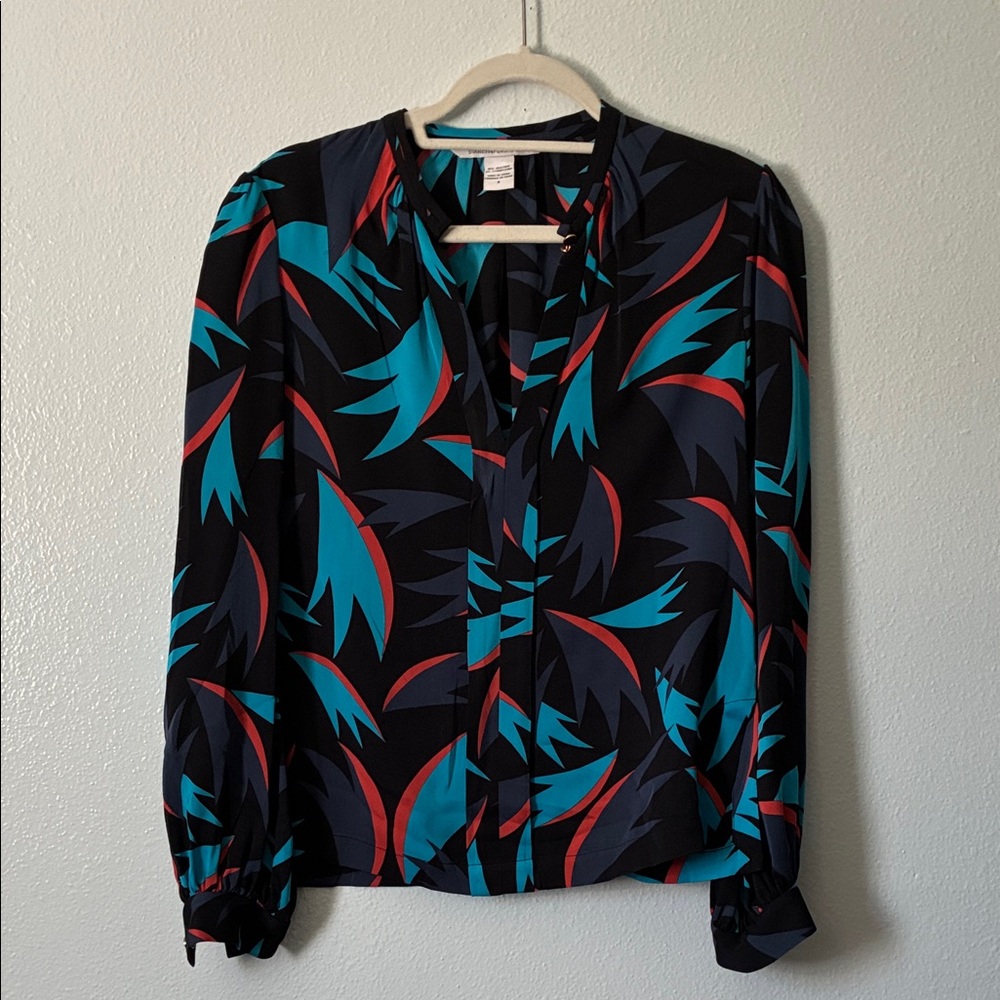 Diane Von Furstenberg Black and Teal Blouse